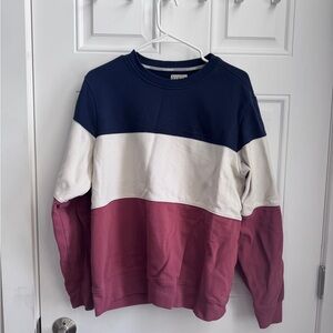 L.L. Bean Tri-Color Crewneck Sweater - Navy, White, Burgundy